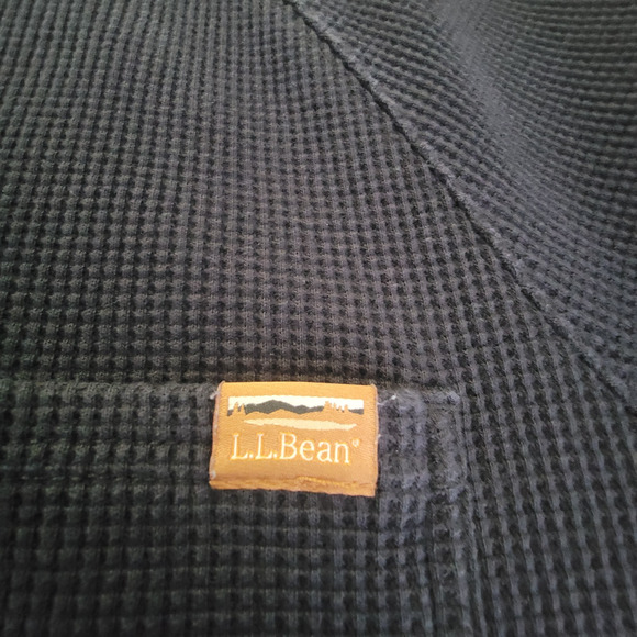 L.L. Bean Mens LT Tall Waffle Knit Tharmal Long Sleeve Henley Top Shirt Black - Picture 11 of 11